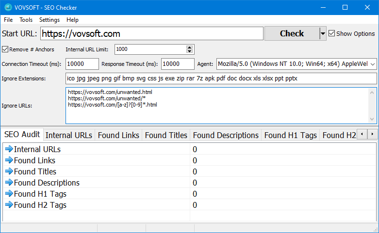 SEO Checker Ignore URLs